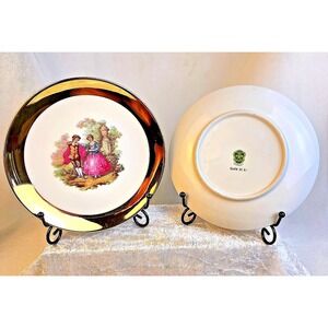 22 K Gold Trim L Parbus Bavaria Germany 2 Plates Fragonard courting couple 6.75"